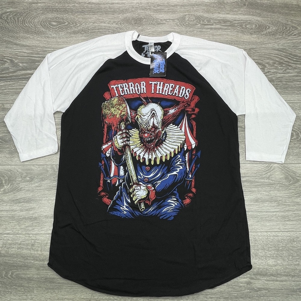 Terror Threads Shirt Mens Large Black White Killer Art Clown Horror Scary Movie